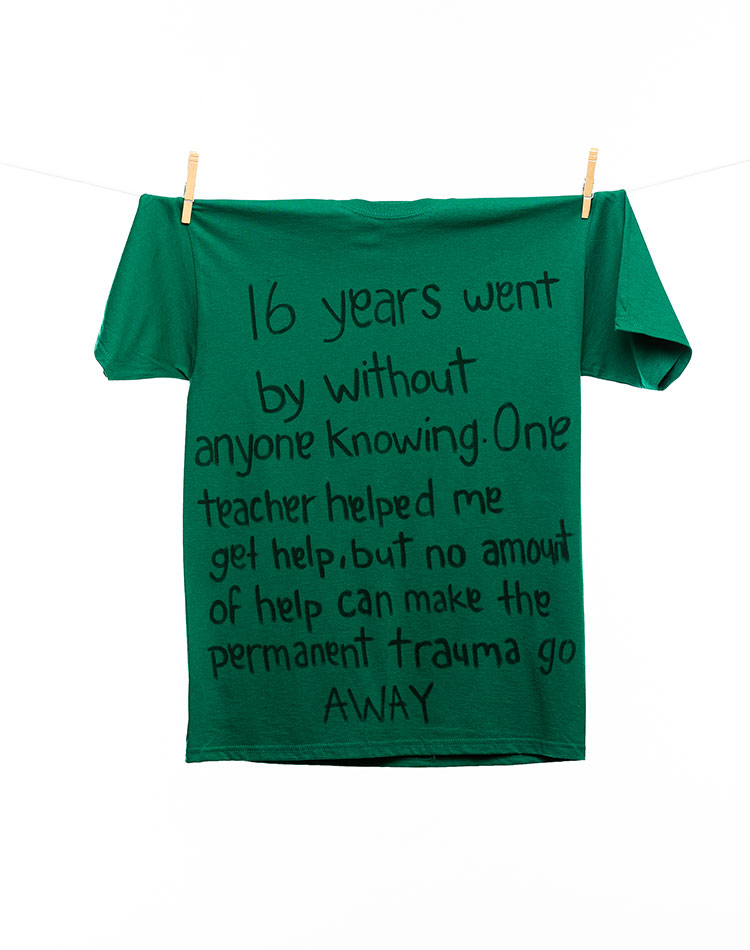 
								16 years went by without anyone knowing. One teacher helped me get help, but no amount of help can make the permanent trauma go AWAY.
							