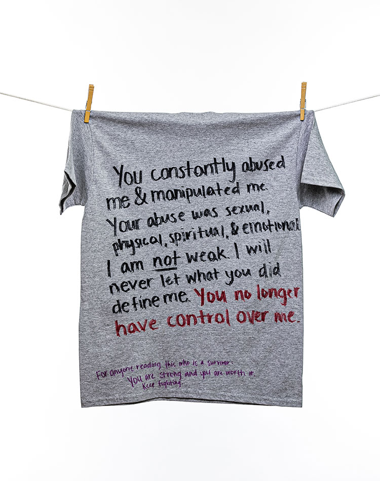 
								You constantly abused me & manipulated me. Your abuse was sexual, physical, spiritual, & emotional. I am not week. I will never let what you did define me. You no longer have control over me.
								For anyone reading this who is a survivor: You are strong and you are worth it. Keep fighting.
							