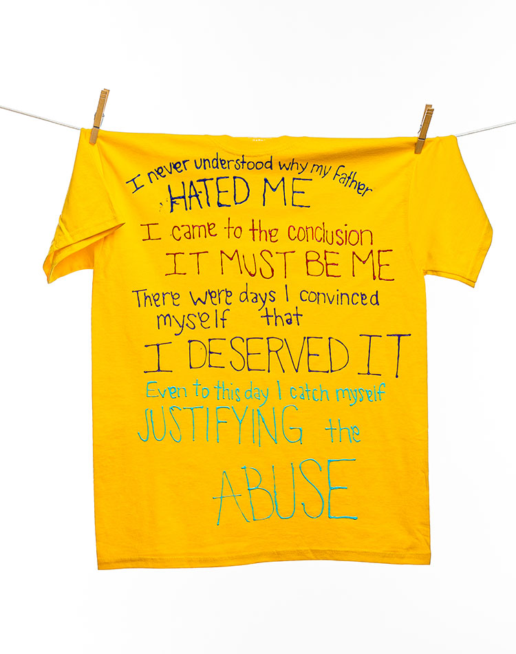 
								I never understood why my father HATED ME. I came to the conclusion IT MUST BE ME. There were days I convinced myself that I DESERVED IT. Even to this day I catch myself JUSTIFYING the ABUSE.
							